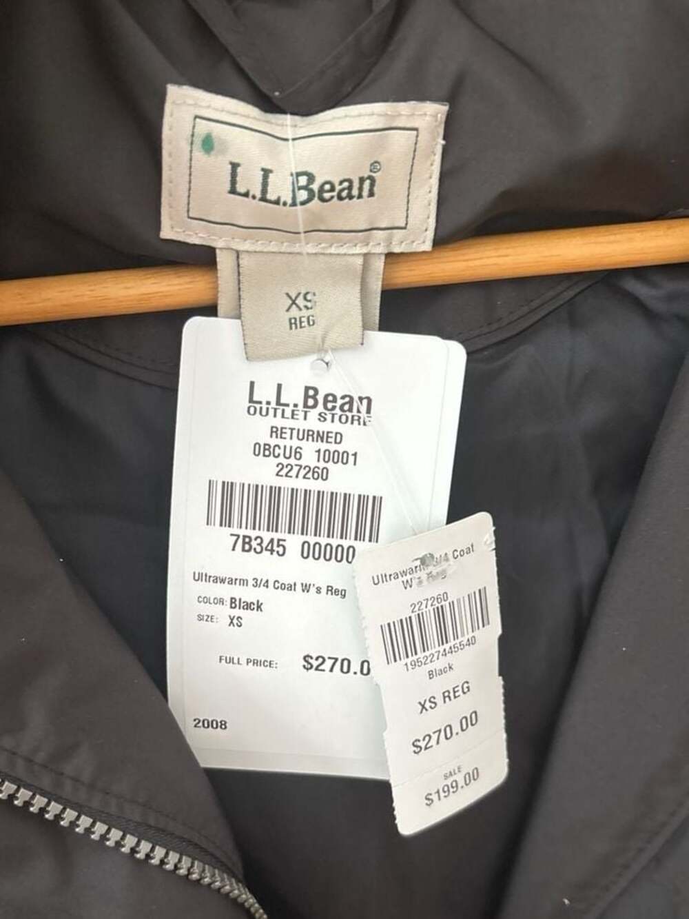 L.L.Bean Women's Ultrawarm 3/4 Down Coat with Faux-Fur Hood, Size XS, Black - Picture 2 of 8
